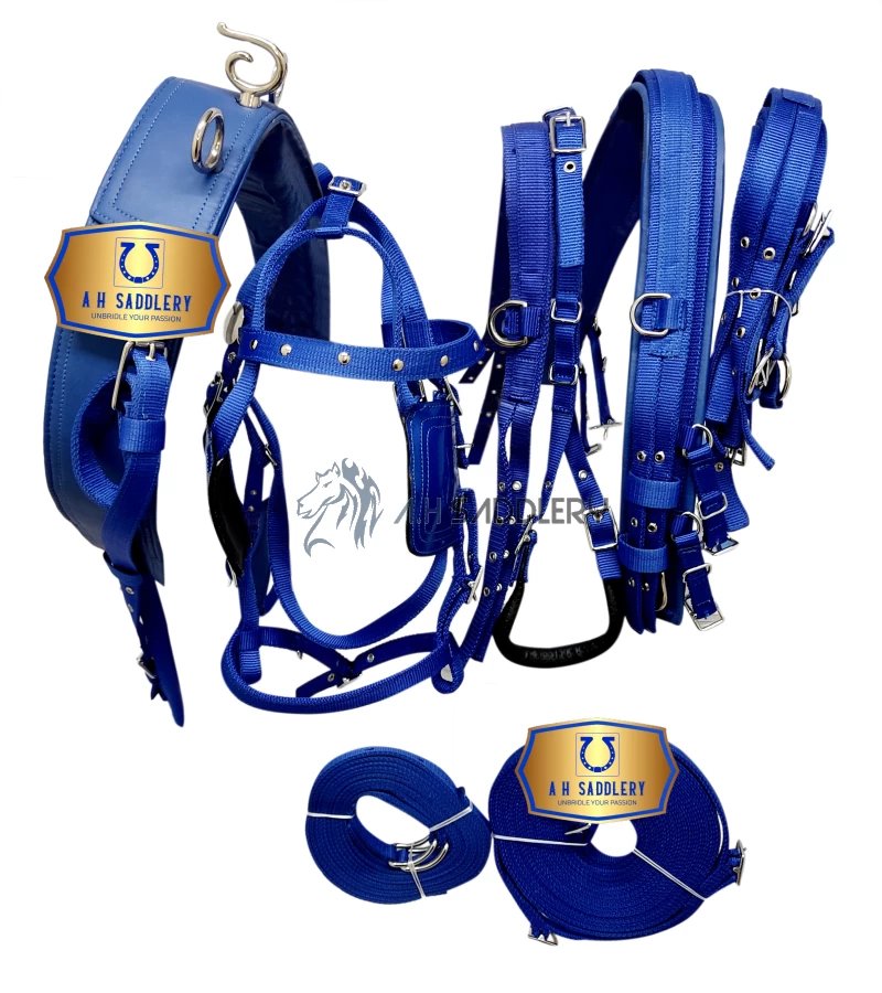 Premium Nylon Horse Driving Harness with Stainless Steel Fittings and Padding - Show and Training Equestrian Gear